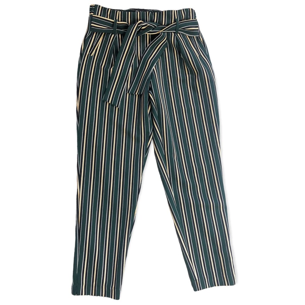 Body By Us Striped High Rise Paperbag Waist Pants